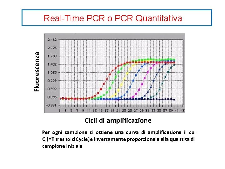 Fluorescenza Real-Time PCR o PCR Quantitativa Cicli di amplificazione Per ogni campione si ottiene