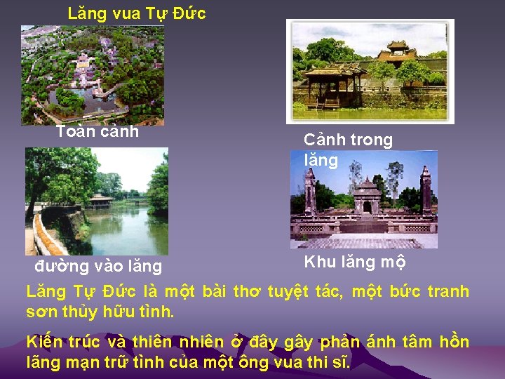 Lăng vua Tự Đức Toàn cảnh đường vào lăng Cảnh trong lăng Khu lăng