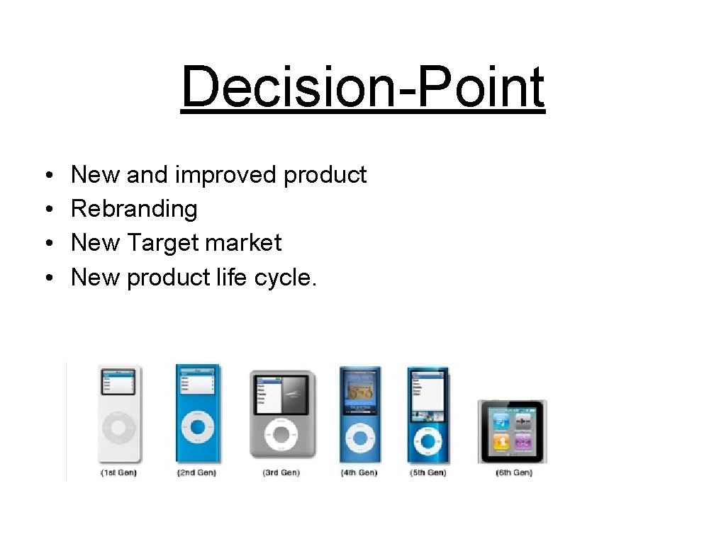 Decision Point • • New and improved product Rebranding New Target market New product