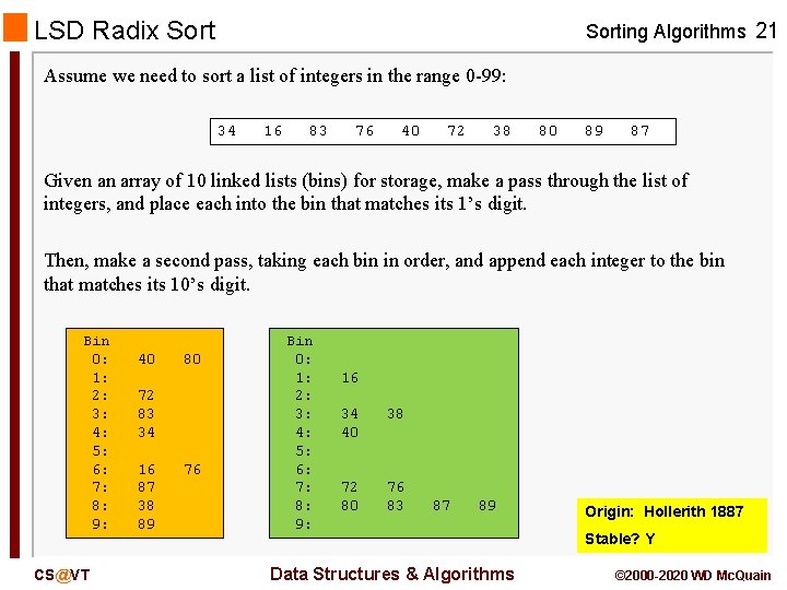 LSD Radix Sorting Algorithms 21 Assume we need to sort a list of integers