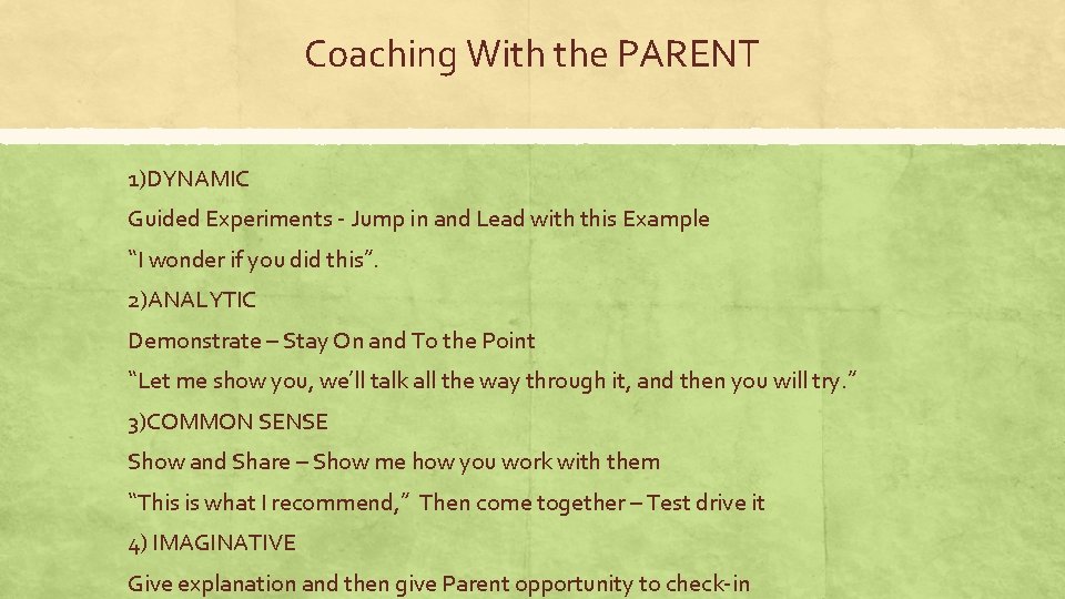 Coaching With the PARENT 1)DYNAMIC Guided Experiments - Jump in and Lead with this