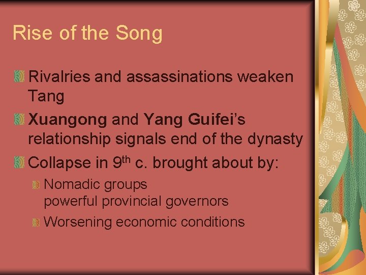 Rise of the Song Rivalries and assassinations weaken Tang Xuangong and Yang Guifei’s relationship