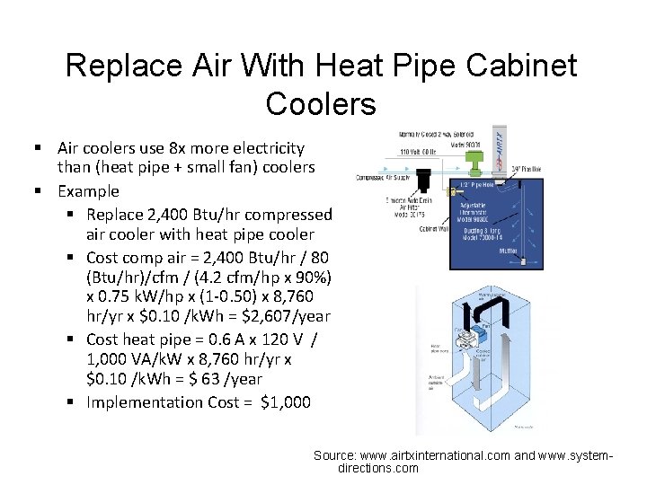 Replace Air With Heat Pipe Cabinet Coolers § Air coolers use 8 x more