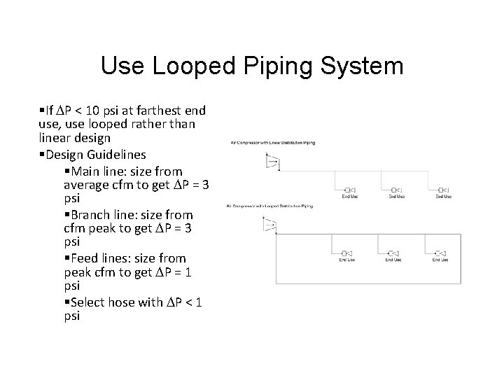 Use Looped Piping System §If DP < 10 psi at farthest end use, use