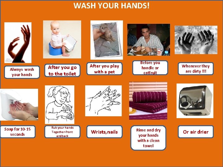 WASH YOUR HANDS! Always wash your hands Soap for 10 -15 seconds After you