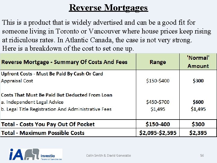 Reverse Mortgages This is a product that is widely advertised and can be a