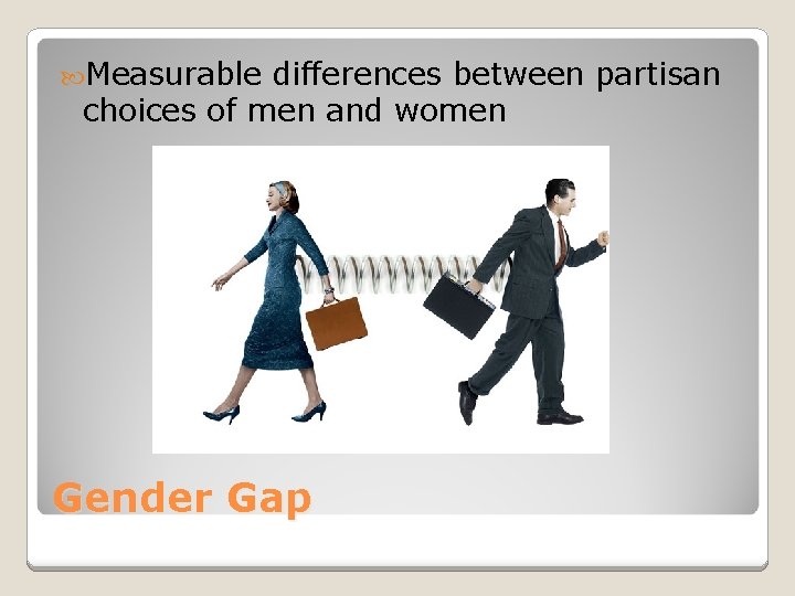  Measurable differences between partisan choices of men and women Gender Gap 