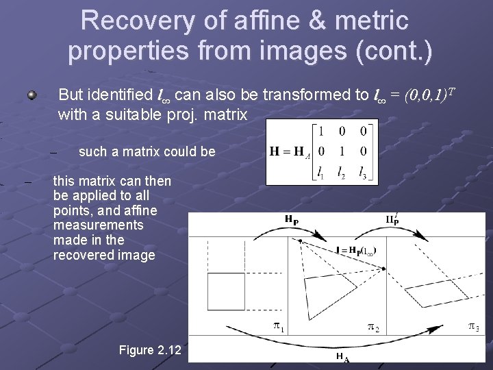 Recovery of affine & metric properties from images (cont. ) But identified l∞ can