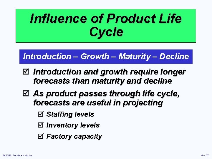 Influence of Product Life Cycle Introduction – Growth – Maturity – Decline þ Introduction