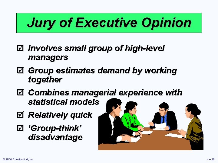 Jury of Executive Opinion þ Involves small group of high-level managers þ Group estimates