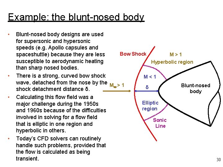 Example: the blunt-nosed body • • Blunt-nosed body designs are used for supersonic and