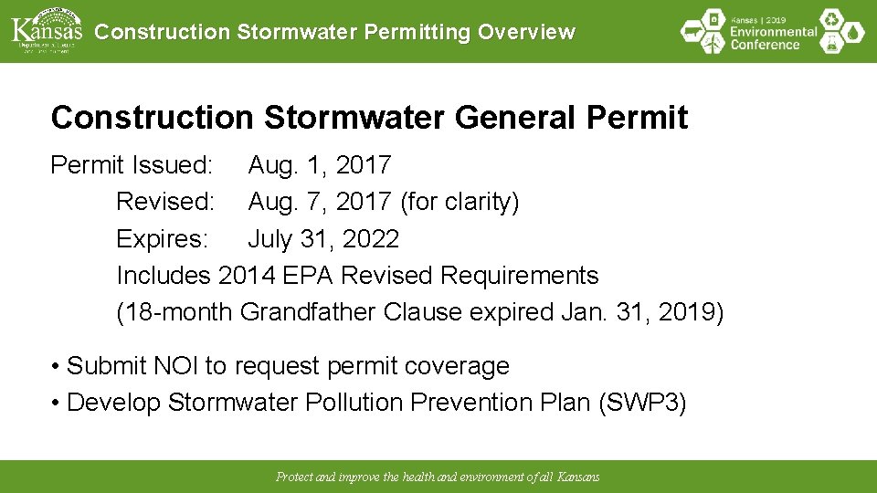 Construction Stormwater Permitting Overview Construction Stormwater General Permit Issued: Aug. 1, 2017 Revised: Aug.