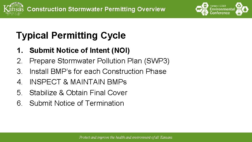 Construction Stormwater Permitting Overview Typical Permitting Cycle 1. 2. 3. 4. 5. 6. Submit