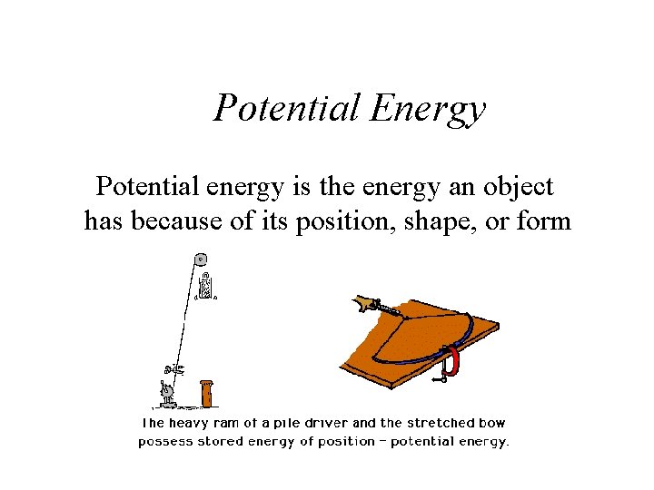 Potential Energy Potential energy is the energy an object has because of its position,