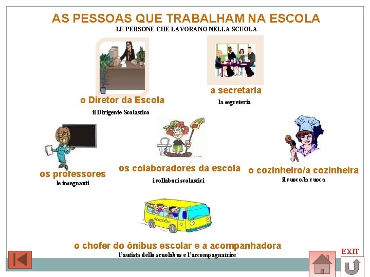 AS PESSOAS QUE TRABALHAM NA ESCOLA LE PERSONE CHE LAVORANO NELLA SCUOLA o Diretor