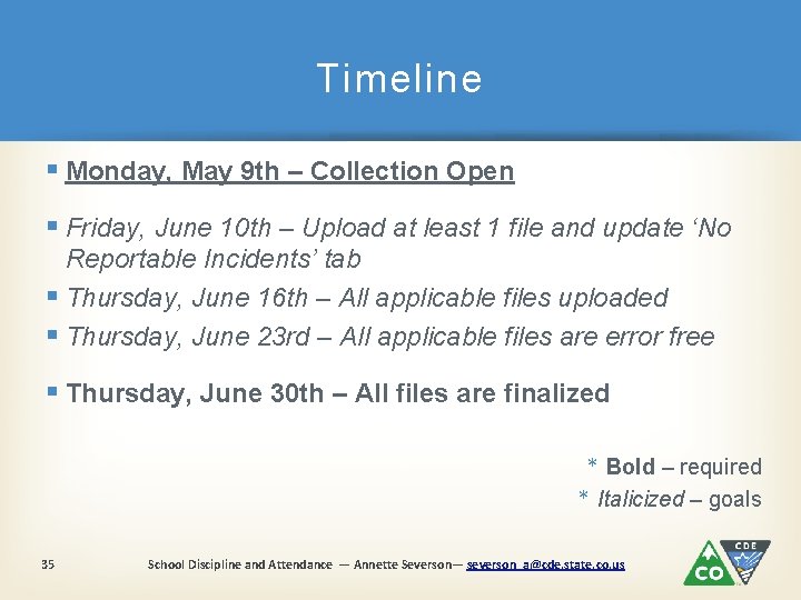 Timeline § Monday, May 9 th – Collection Open § Friday, June 10 th