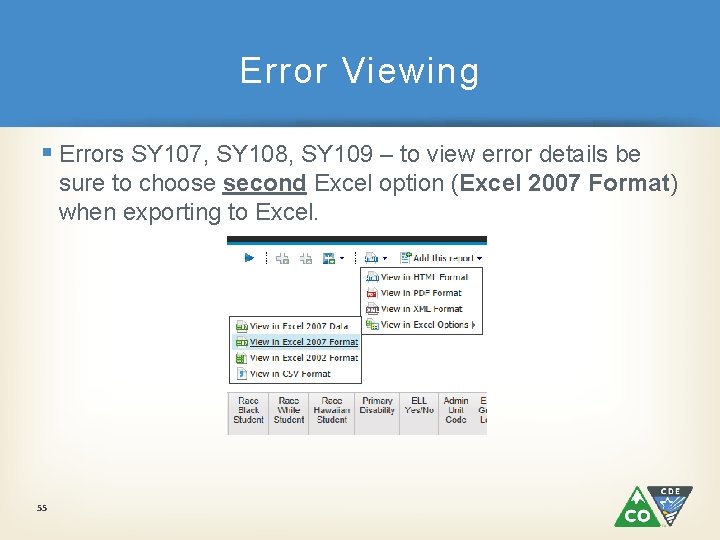 Error Viewing § Errors SY 107, SY 108, SY 109 – to view error