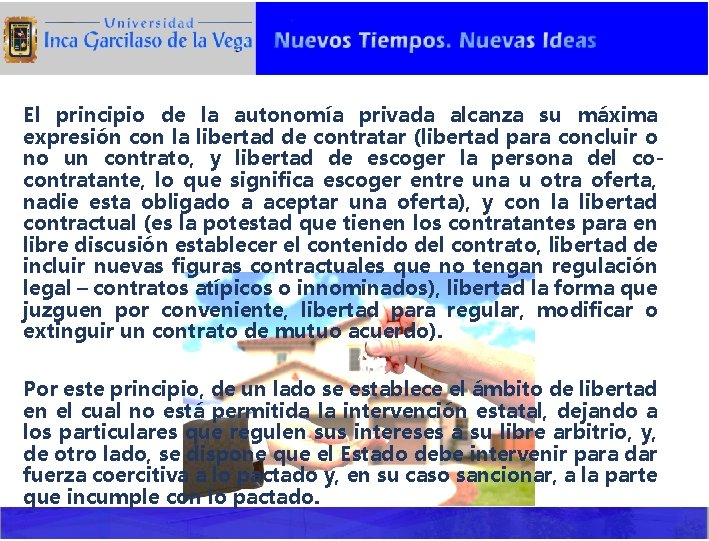 El principio de la autonomía privada alcanza su máxima expresión con la libertad de