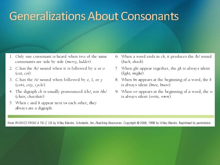 Generalizations About Consonants 