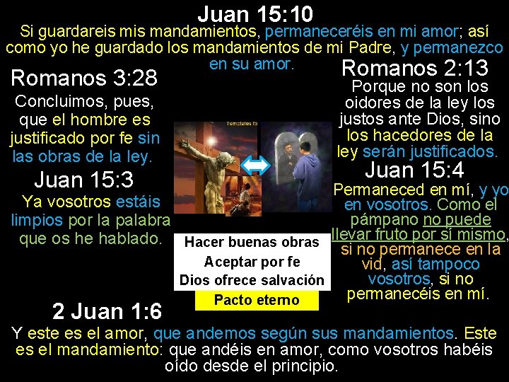 Juan 15: 10 Si guardareis mandamientos, permaneceréis en mi amor; así como yo he