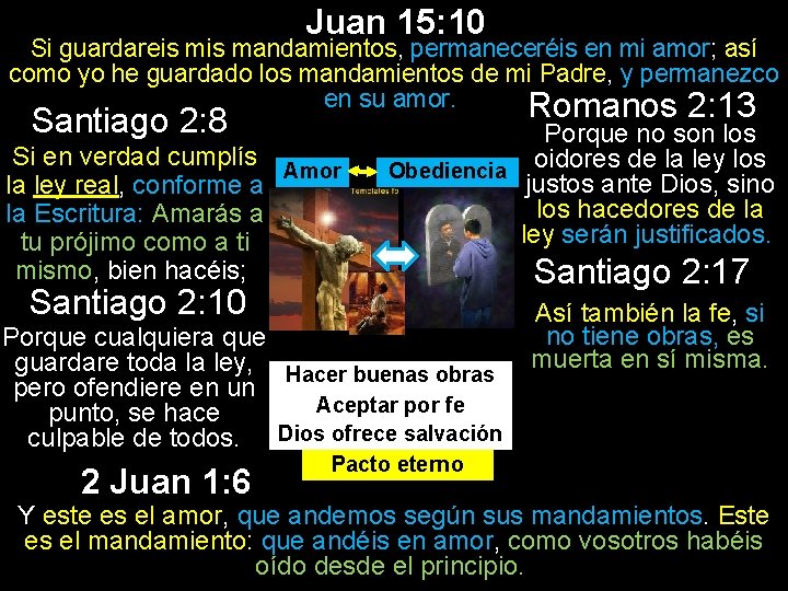 Juan 15: 10 Si guardareis mandamientos, permaneceréis en mi amor; así como yo he