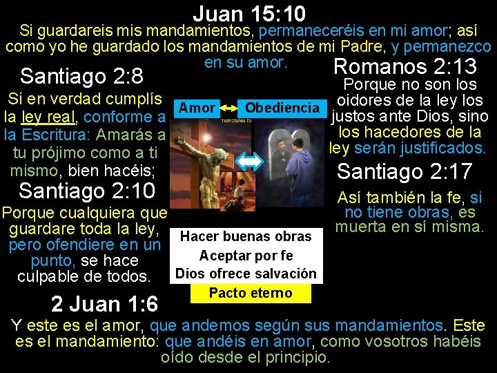 Juan 15: 10 Si guardareis mandamientos, permaneceréis en mi amor; así como yo he