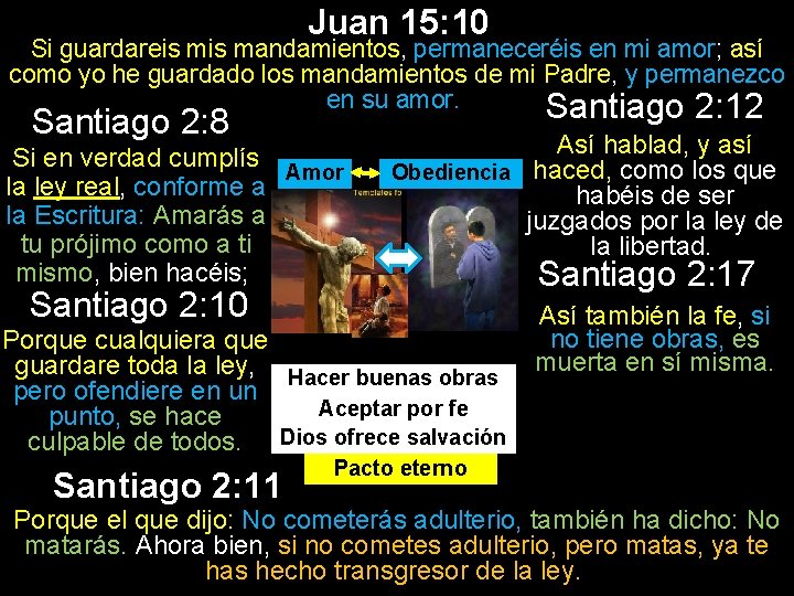 Juan 15: 10 Si guardareis mandamientos, permaneceréis en mi amor; así como yo he