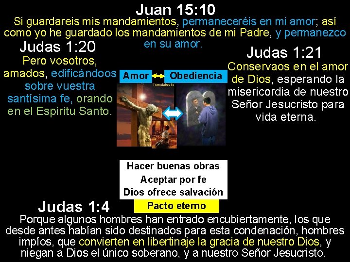 Juan 15: 10 Si guardareis mandamientos, permaneceréis en mi amor; así como yo he