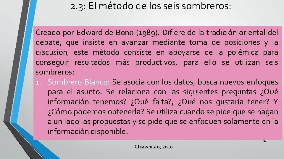 2. 3: El método de los seis sombreros: Creado por Edward de Bono (1989).