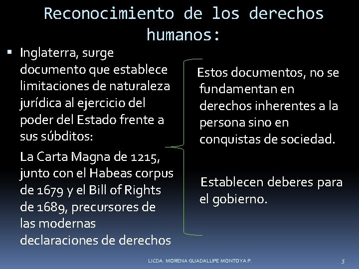 Reconocimiento de los derechos humanos: Inglaterra, surge documento que establece limitaciones de naturaleza jurídica