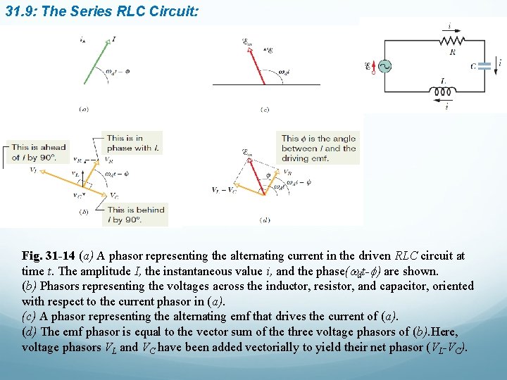 31. 9: The Series RLC Circuit: Fig. 31 -14 (a) A phasor representing the