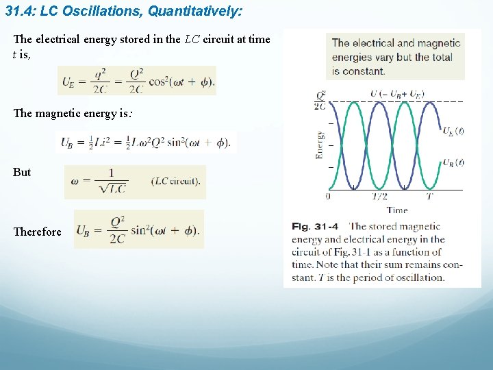 31. 4: LC Oscillations, Quantitatively: The electrical energy stored in the LC circuit at