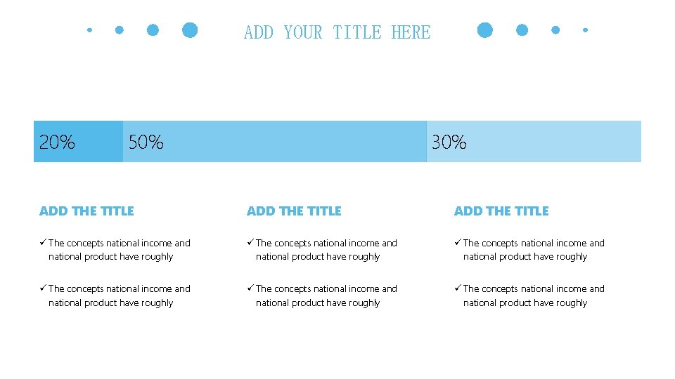 ADD YOUR TITLE HERE 20% 50% 30% ADD THE TITLE ü The concepts national