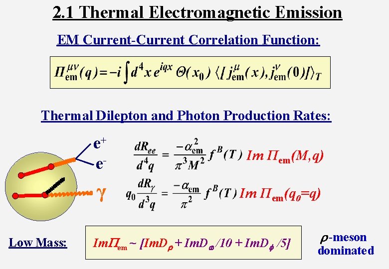 2. 1 Thermal Electromagnetic Emission EM Current-Current Correlation Function: Thermal Dilepton and Photon Production
