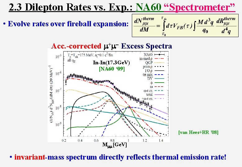 2. 3 Dilepton Rates vs. Exp. : NA 60 “Spectrometer” • Evolve rates over