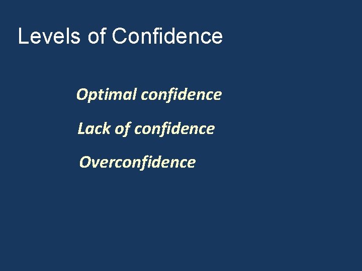 Levels of Confidence Optimal confidence Lack of confidence Overconfidence 