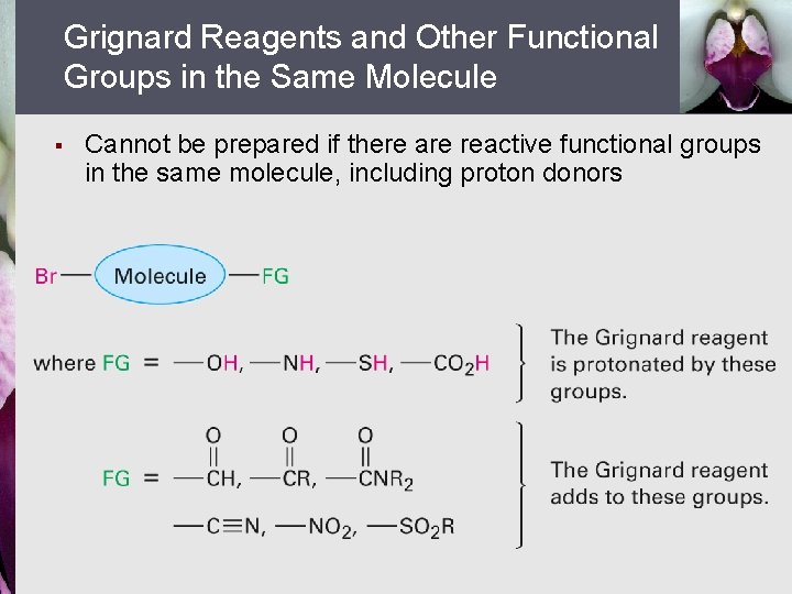 Grignard Reagents and Other Functional Groups in the Same Molecule § Cannot be prepared