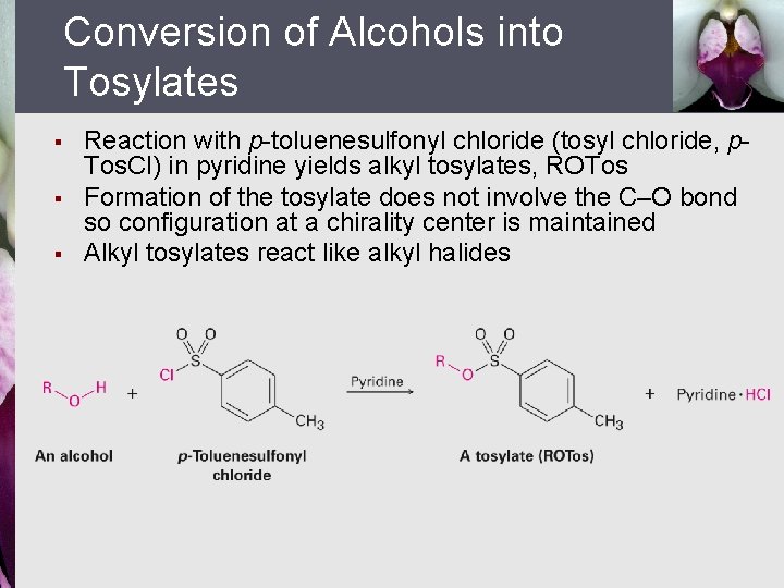 Conversion of Alcohols into Tosylates § § § Reaction with p-toluenesulfonyl chloride (tosyl chloride,