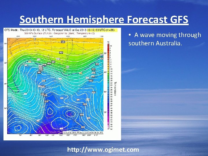 Southern Hemisphere Forecast GFS • A wave moving through southern Australia. http: //www. ogimet.