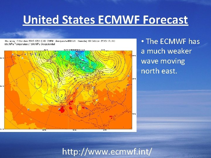 United States ECMWF Forecast • The ECMWF has a much weaker wave moving north