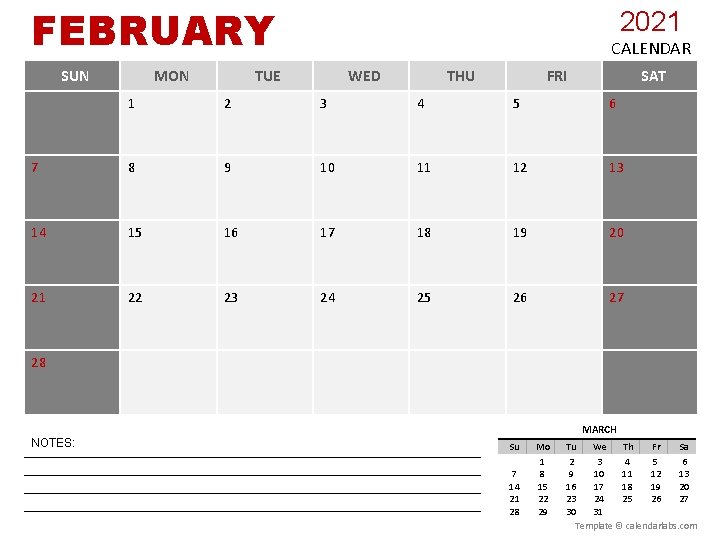FEBRUARY SUN MON 2021 CALENDAR TUE WED THU FRI SAT 1 2 3 4