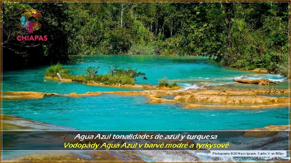 Agua Azul tonalidades de azul y turquesa Vodopády Agua Azul v barvě modré a
