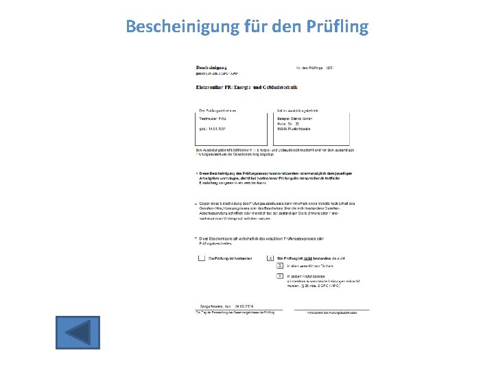 Bescheinigung für den Prüfling 