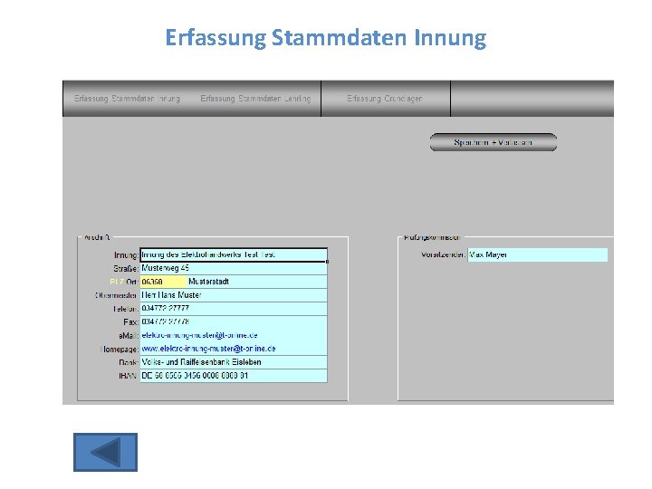 Erfassung Stammdaten Innung 