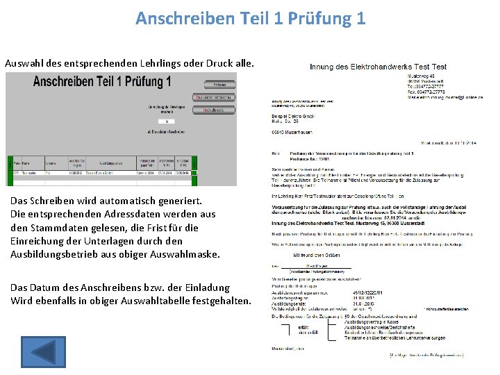 Anschreiben Teil 1 Prüfung 1 Auswahl des entsprechenden Lehrlings oder Druck alle. Das Schreiben