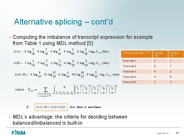 Alternative splicing – cont’d › Computing the imbalance of transcript expression for example from