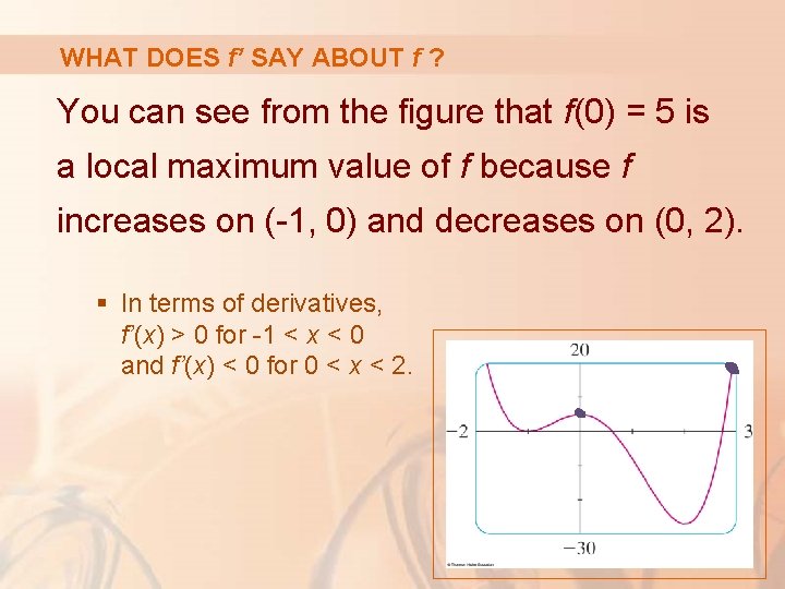 WHAT DOES f’ SAY ABOUT f ? You can see from the figure that