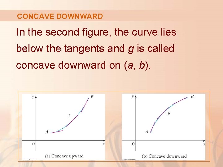 CONCAVE DOWNWARD In the second figure, the curve lies below the tangents and g