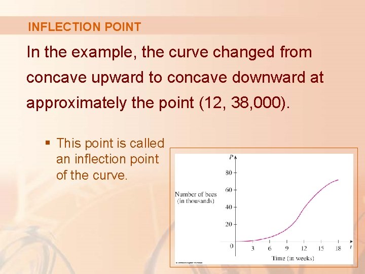 INFLECTION POINT In the example, the curve changed from concave upward to concave downward