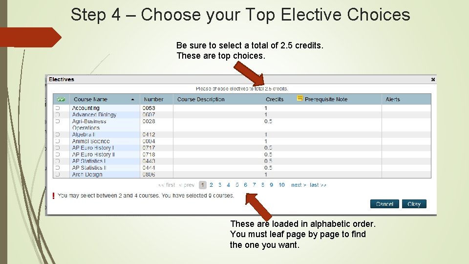 Step 4 – Choose your Top Elective Choices Be sure to select a total